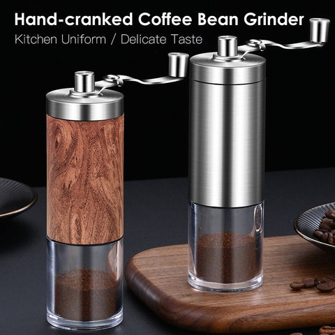 Manual Coffee Bean Grinder Portable Wood Grain Stainless Steel
